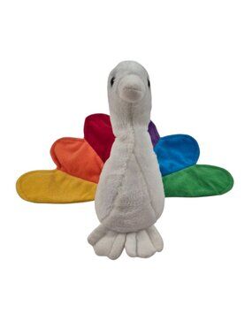 NBC Peacock Plush Steven Smith White Bird Rainbow Feathers Vintage 6 in Toy